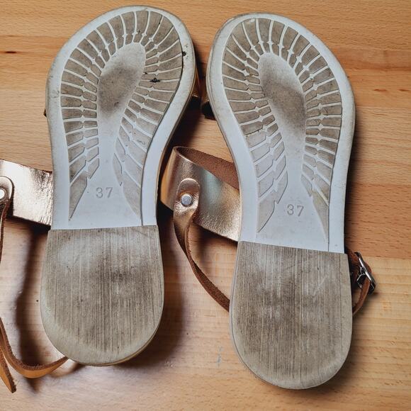 GES Rose Gold Leather Strappy Handmade Sandals Made in Greece EU Size 37 - Picture 9 of 10